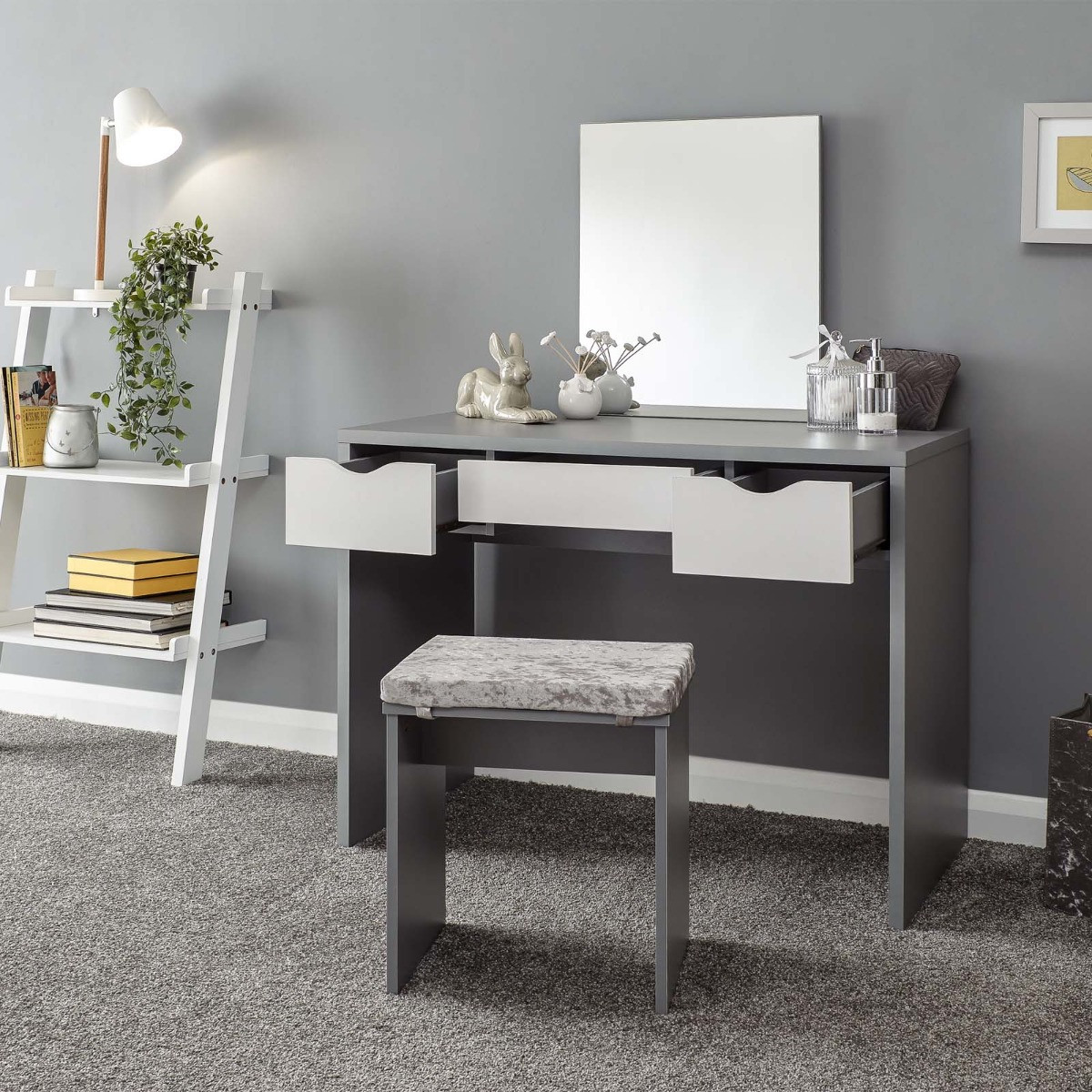 Elizabeth Dressing Table Set - Grey/White>