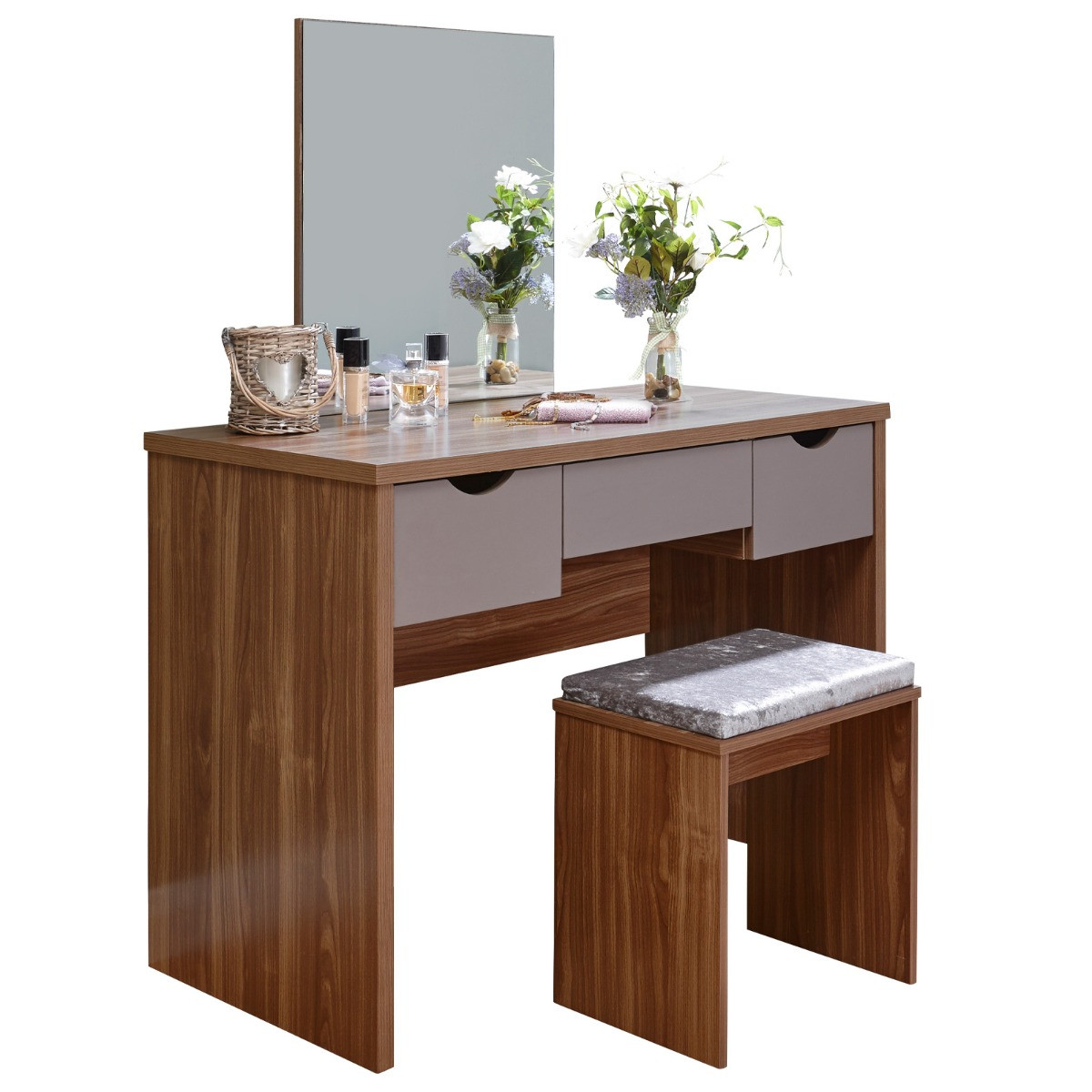 Elizabeth Dressing Table Set  - Walnut/Grey>