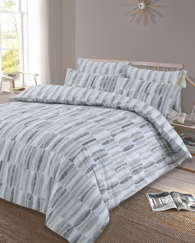 Dreamscene Ellipse Duvet Cover with Pillow Case Reversible Geometric Bedding Set, Charcoal Grey Silver - King>