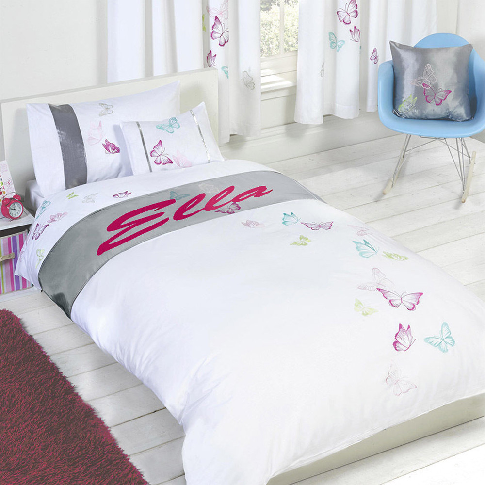 Tobias Baker Personalised Butterfly Duvet Cover Pillow Case Bedding Set - Ella, Single>