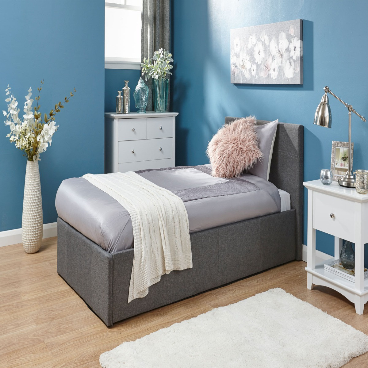 Fabric End Lift Ottoman Storage Bed, 3ft Single - Grey>