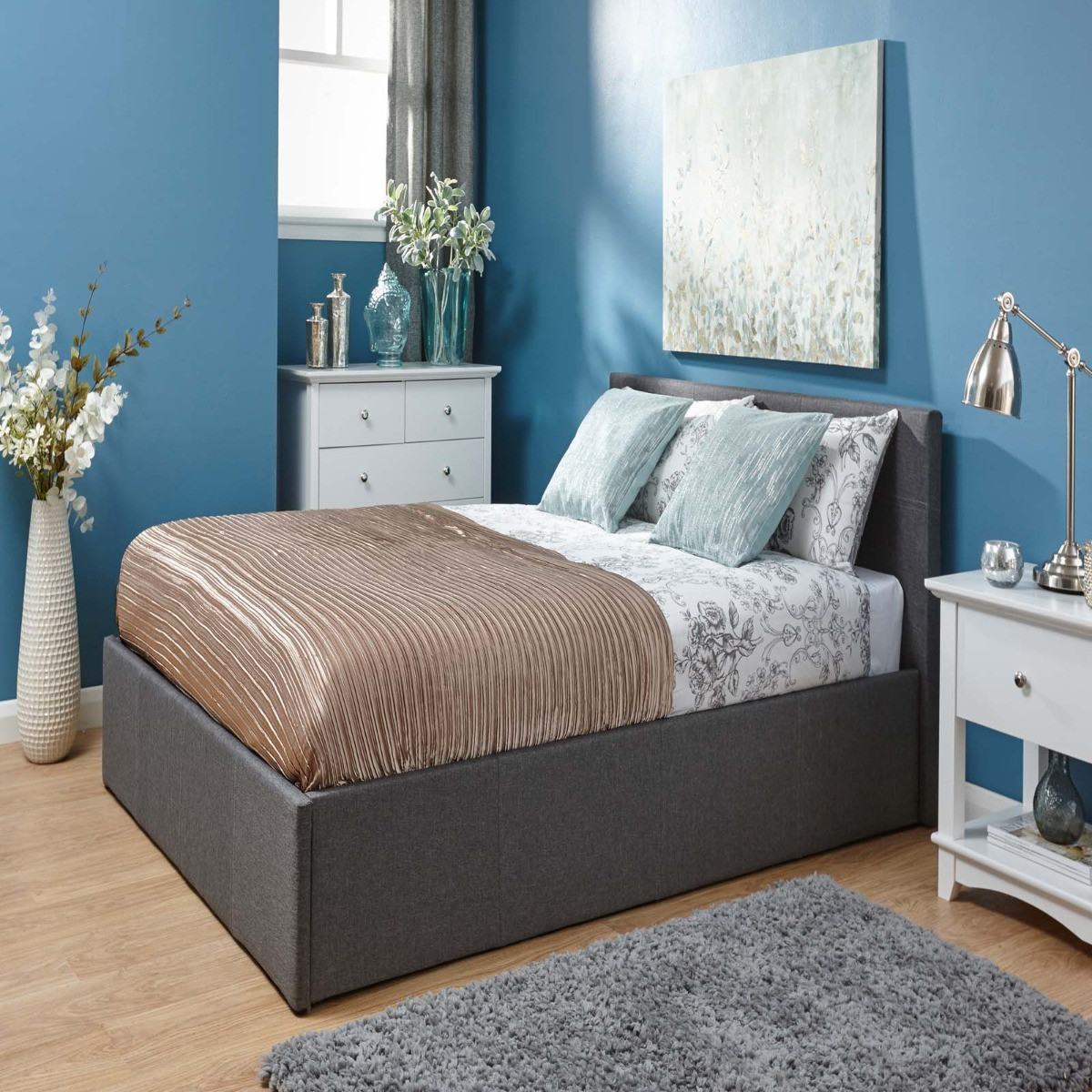 Fabric End Lift Ottoman Storage Bed - Grey>