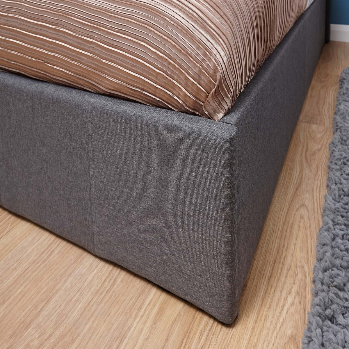 Fabric End Lift Ottoman Storage Bed - Grey>