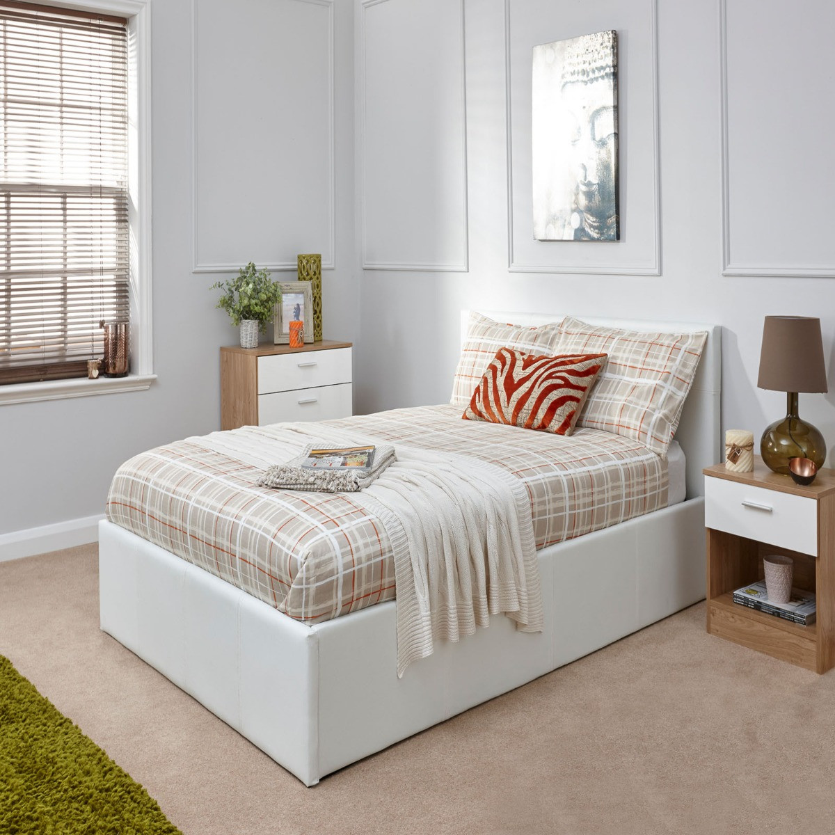Faux Leather End Lift Ottoman Storage Bed - White>