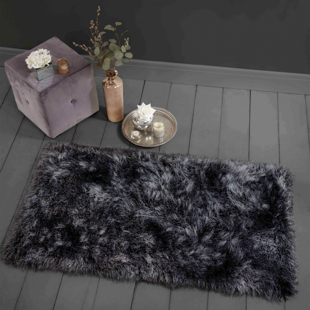OHS Luxurious Extra Shaggy Rug 9cm Pile - Charcoal Grey>