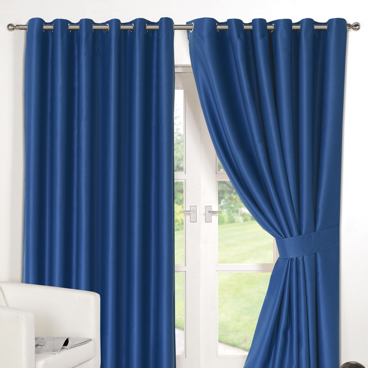 Luxury Ring Top Fully Lined Pair Thermal Blackout Eyelet Curtain Blue 66" x 108">