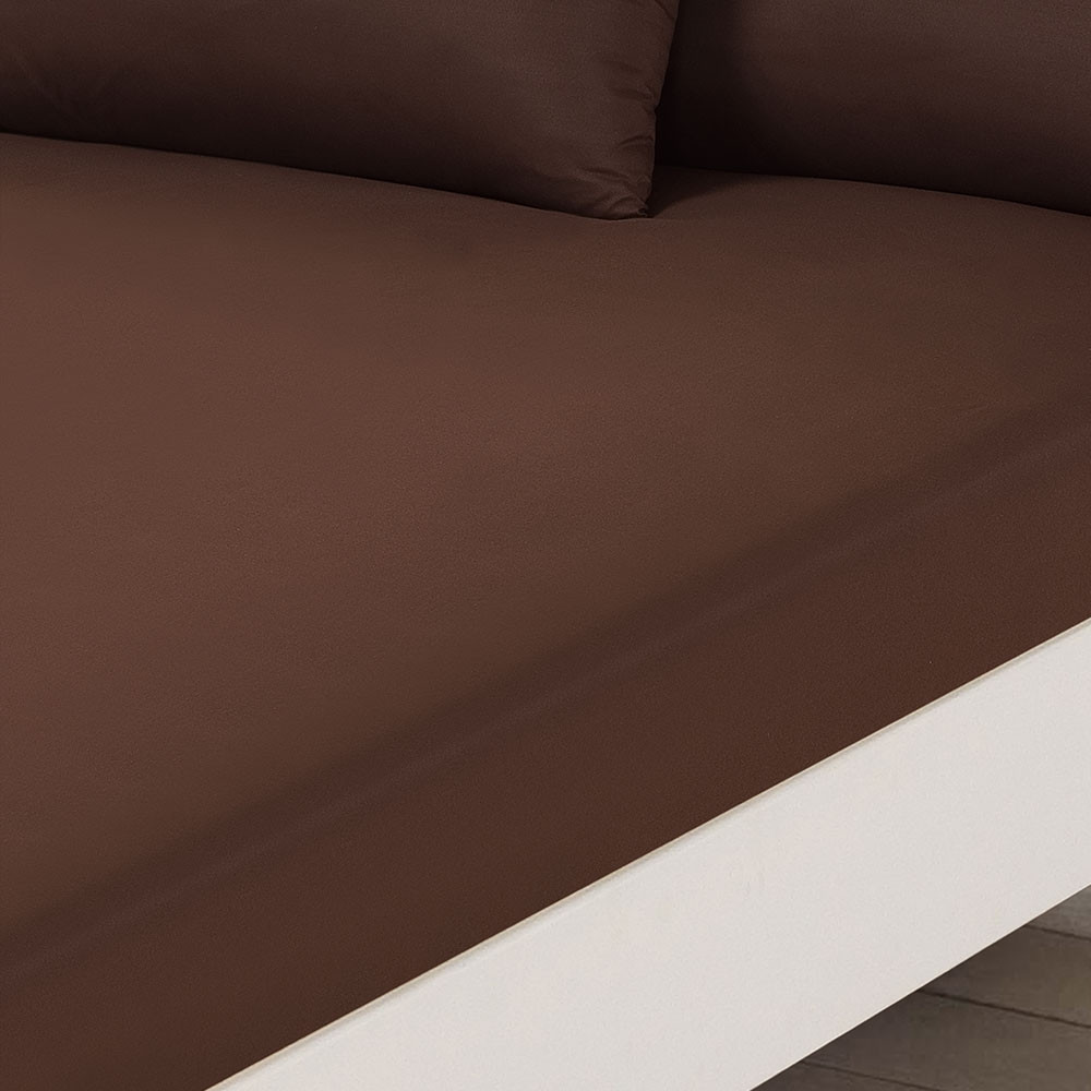 Brentfords Plain Dyed King Size Fitted Sheet - Chocolate>