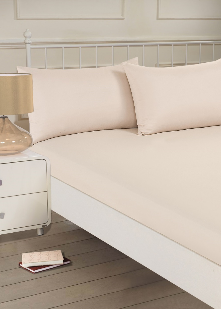 Brentfords Plain Dyed Single Fitted Sheet - Cream>
