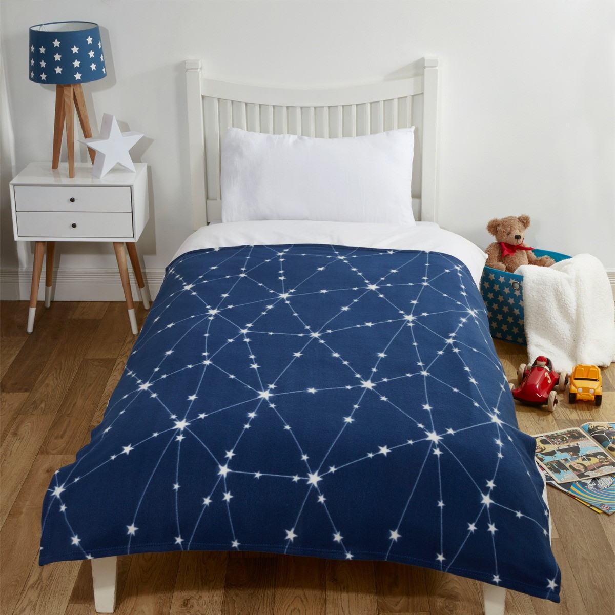 Dreamscene Galaxy Star Fleece Throw, Navy Blue - 120 x 150cm>