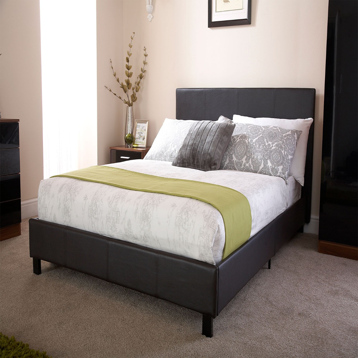 Faux Leather Bed in a Box, 4ft 6 Double - Black>