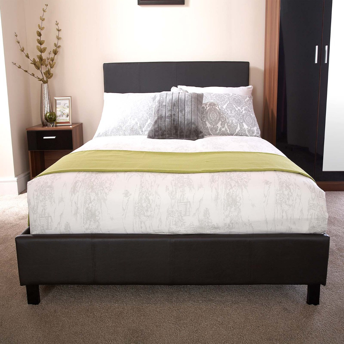 Faux Leather Bed in a Box - Black>