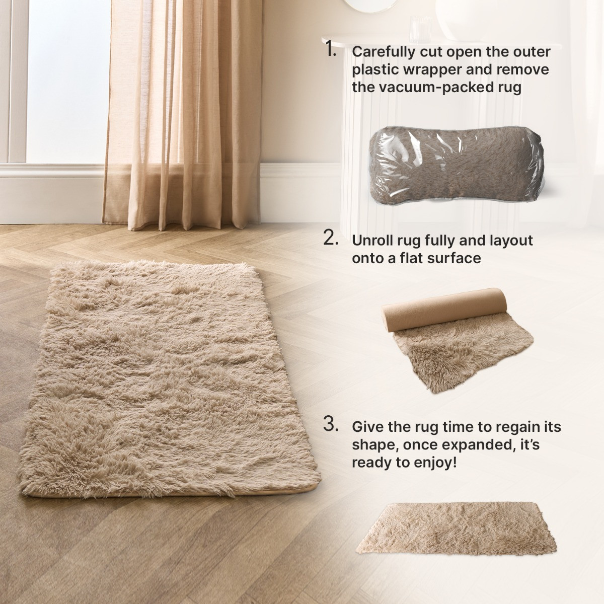 OHS Soft Fluffy Rug Anti-Slip Plain Shaggy Floor Mat, Silver - 120 x 170cm>