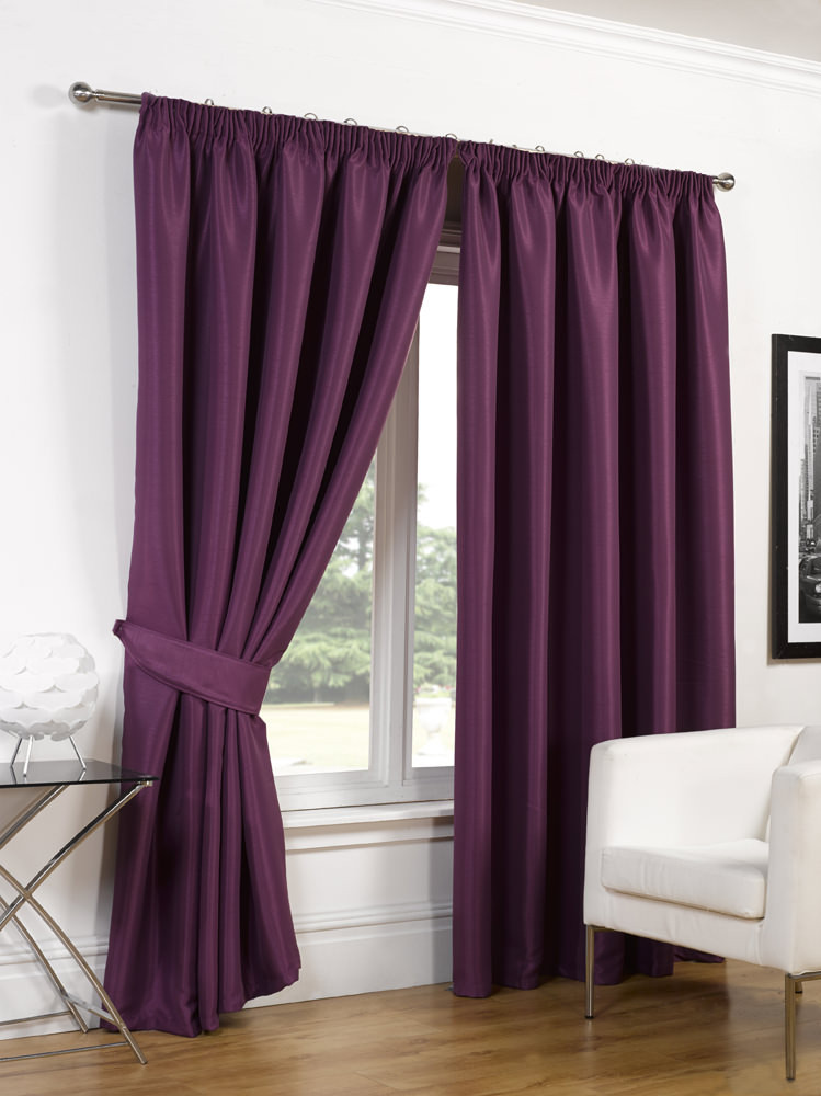 Luxury Faux Silk Blackout Curtains Including Tiebacks - Aubergine 46x54>