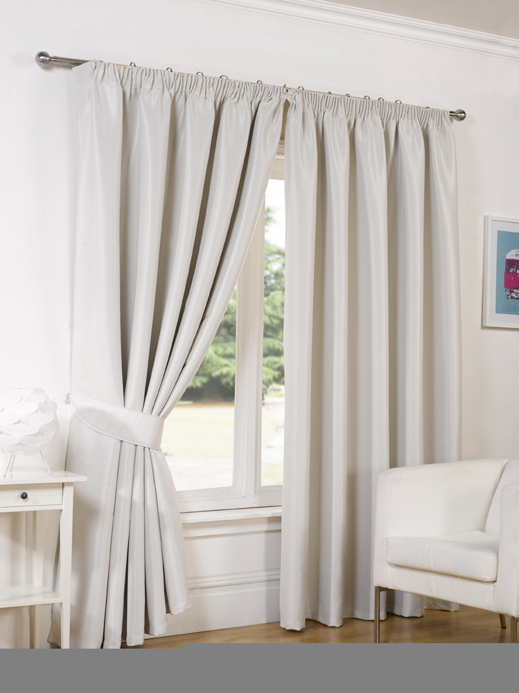 Luxury Faux Silk Blackout Curtains With Tiebacks - Natural 46"X72">