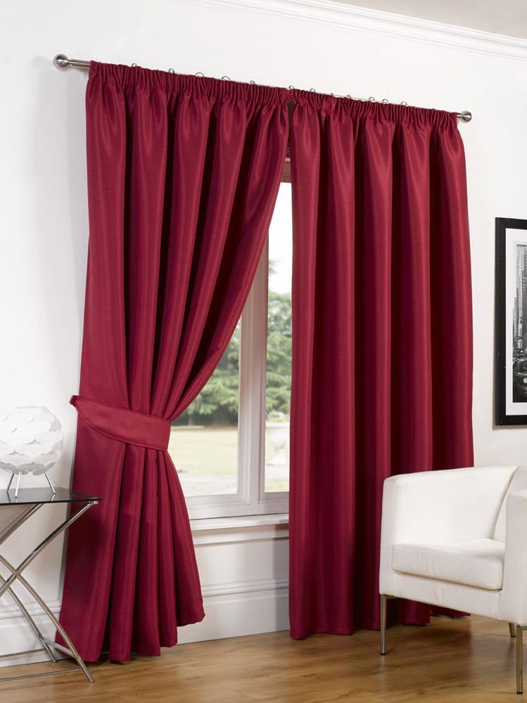 Luxury Faux Silk Blackout Curtains Including Tiebacks - Red 46"X72">