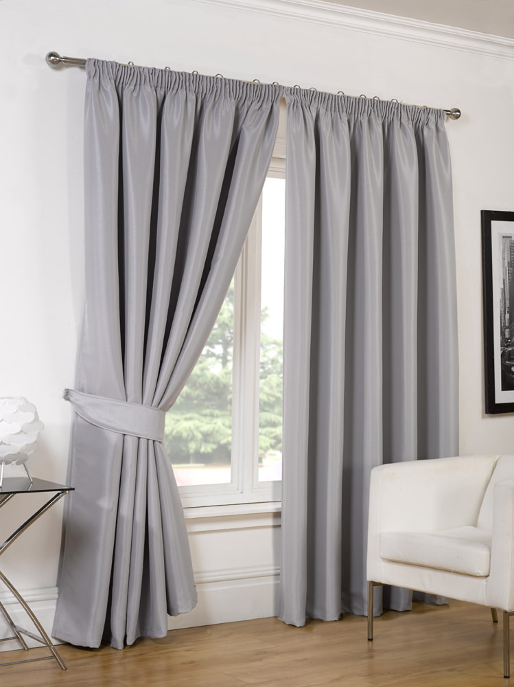 Faux Silk Blackout Curtains - Silver 46x72>