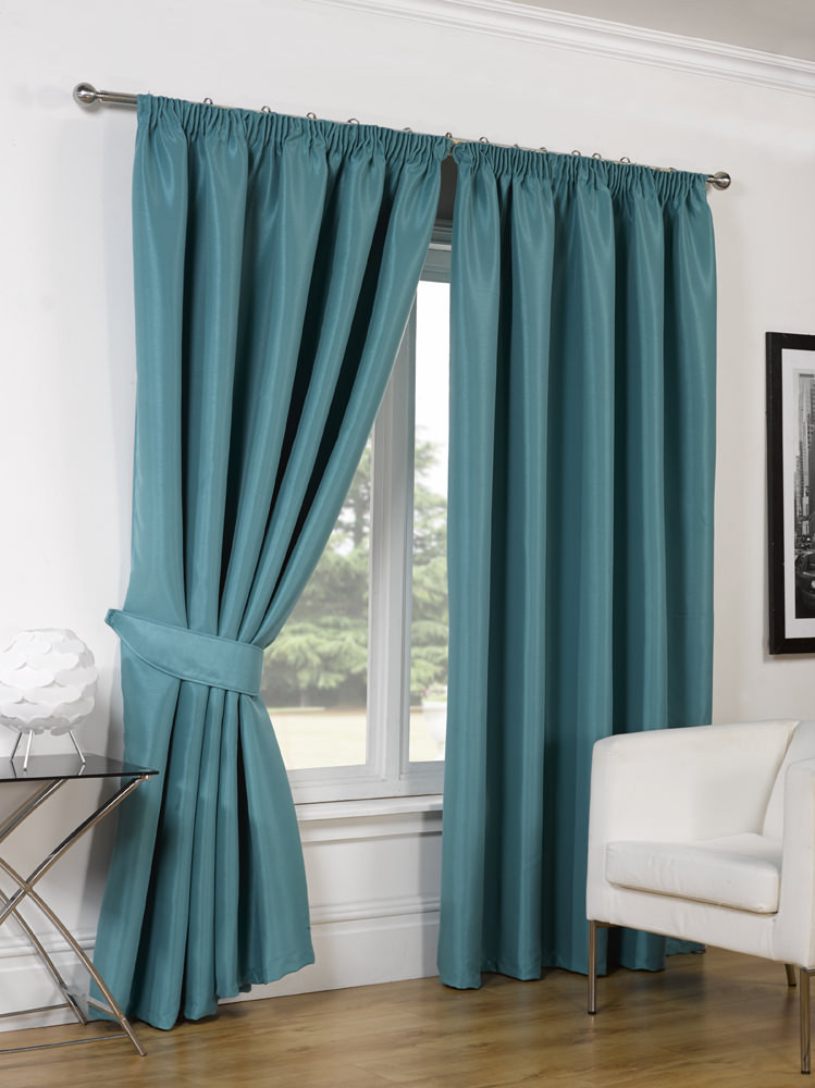 Luxury Faux Silk Blackout Curtains Including Tiebacks - Teal 90"X90">