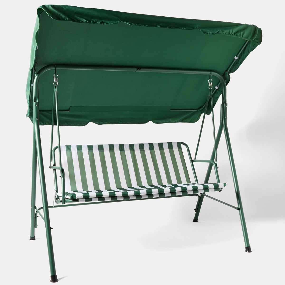 OHS 3 Seater Swing Bench With Canopy - Green/White Stripe>
