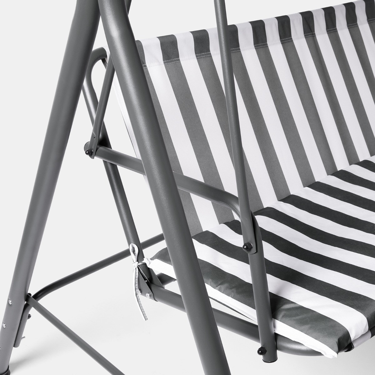 OHS 3 Seater Swing Bench With Canopy - Grey/White Stripe>
