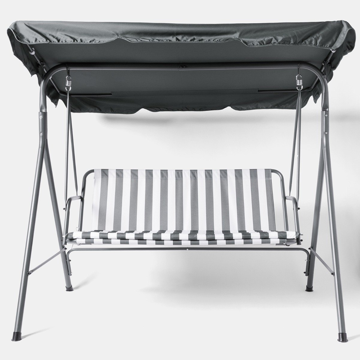 OHS 3 Seater Swing Bench With Canopy - Grey/White Stripe>