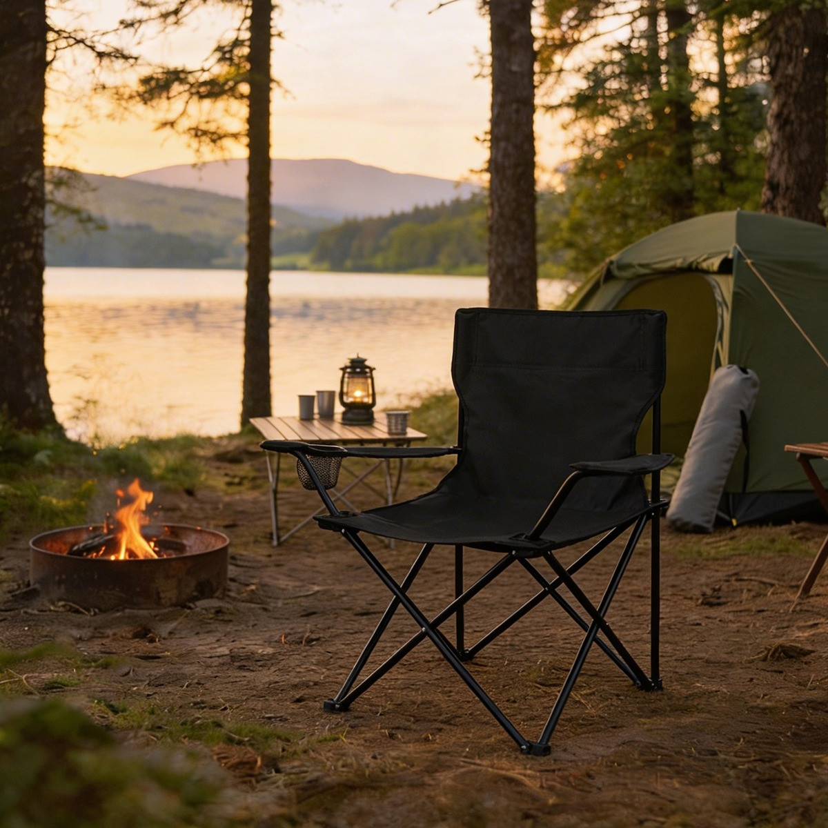 OHS Adults Foldable Camping Chair - Black>