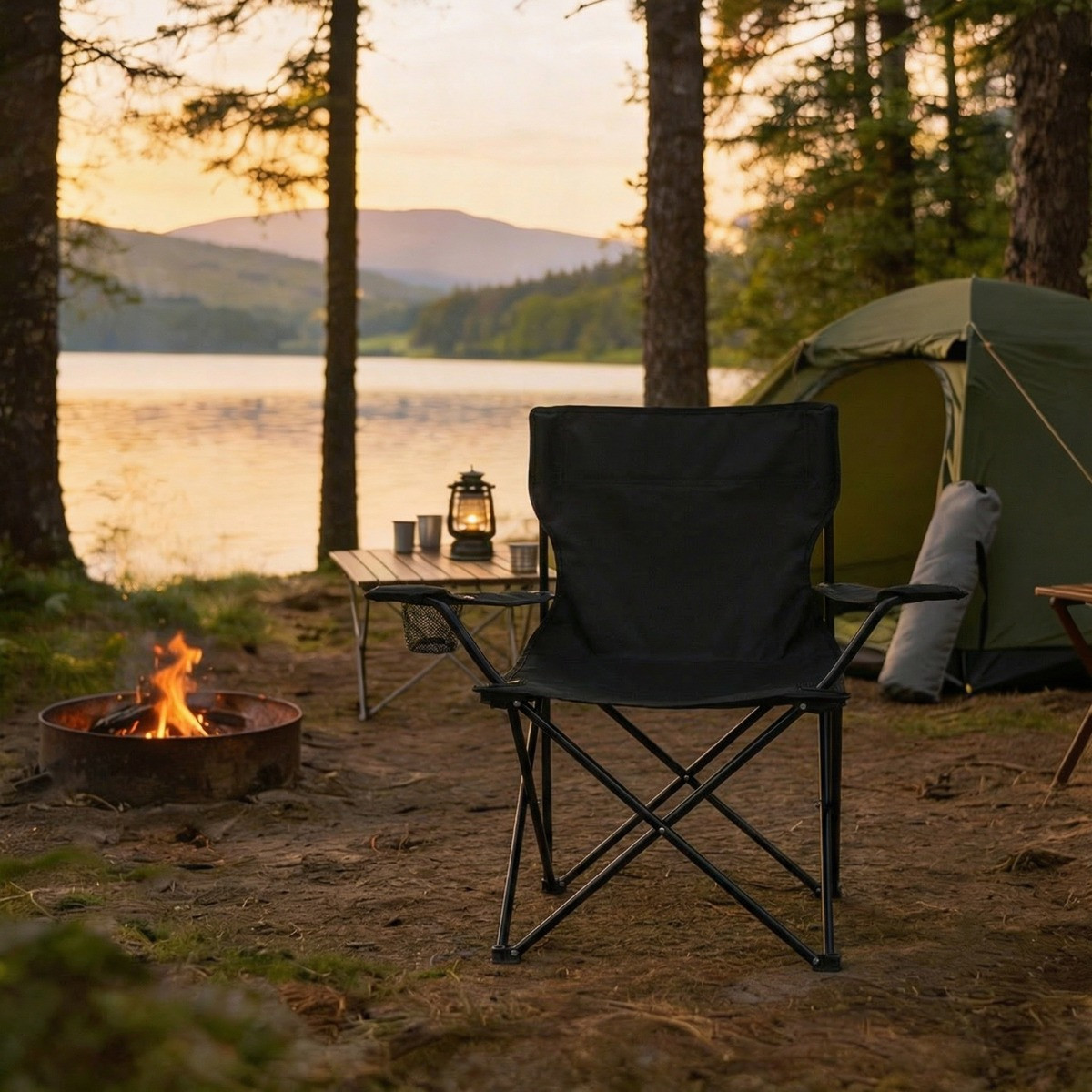 OHS Adults Foldable Camping Chair - Black>