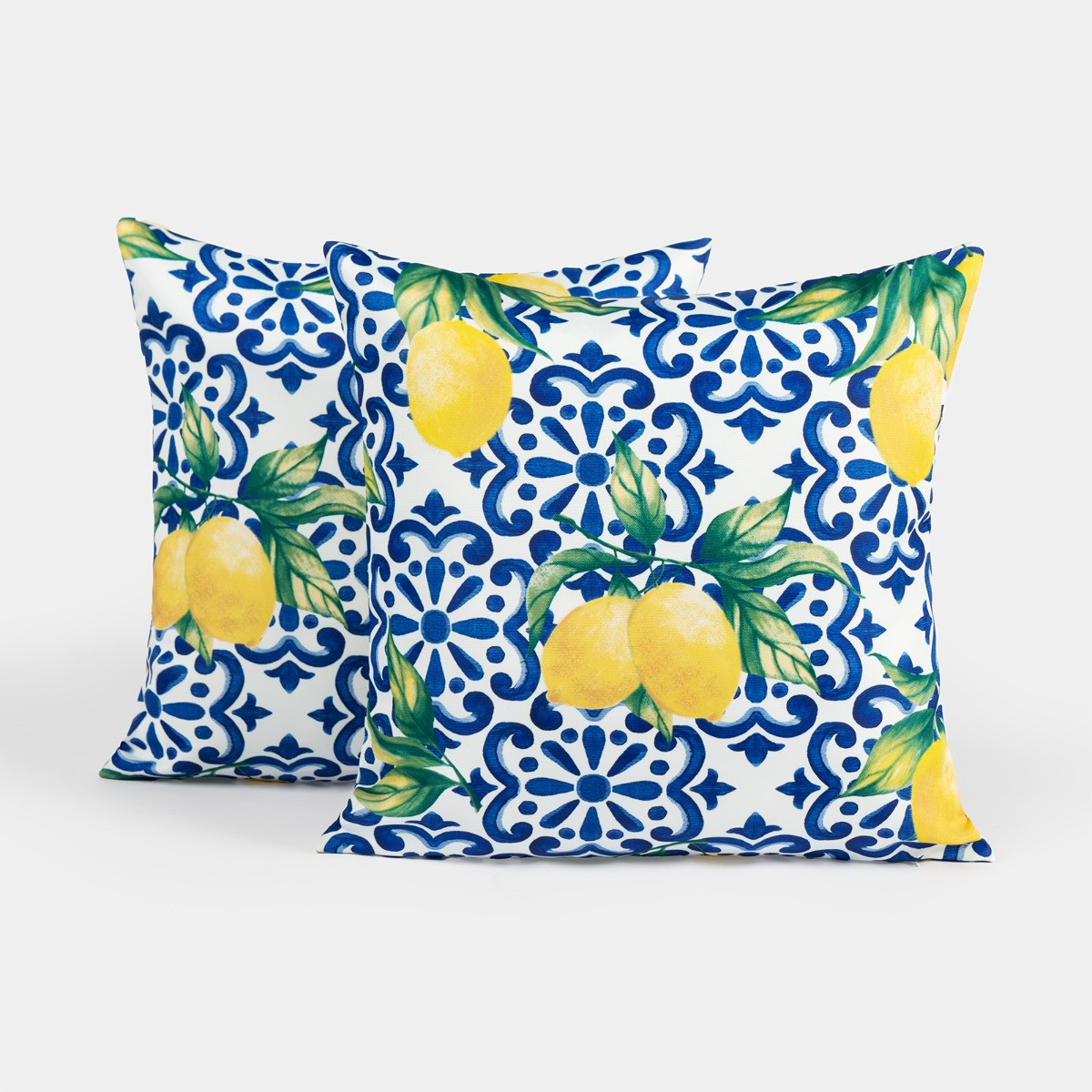 OHS 4 Pack Lemon Water Resistant Cushion Covers, Blue / White - With Cushion>