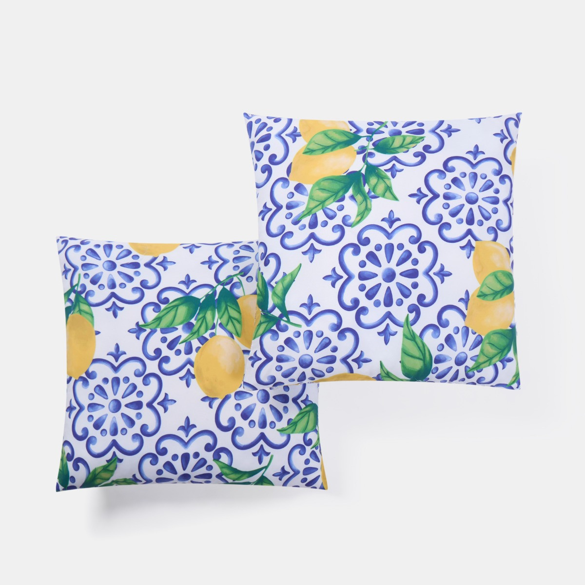 OHS 4 Pack Lemon Water Resistant Cushion Covers, Blue / White - With Cushion>