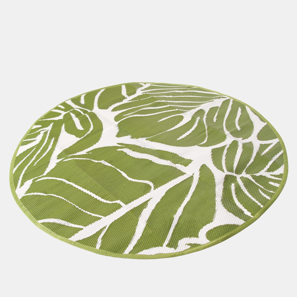 OHS Circle Tropical Print Outdoor Rug, Green/White - 170cm>