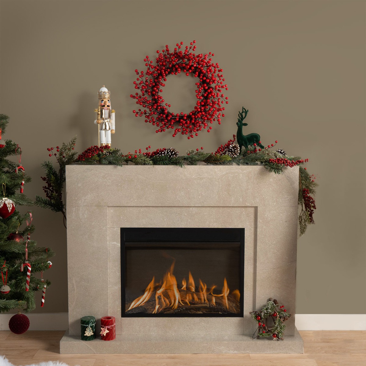 OHS Festive Red Berry Wreath, Red - 50cm>