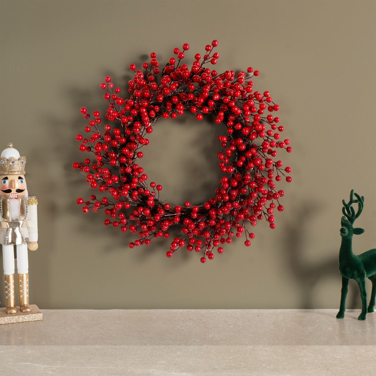 OHS Festive Red Berry Wreath, Red - 50cm>