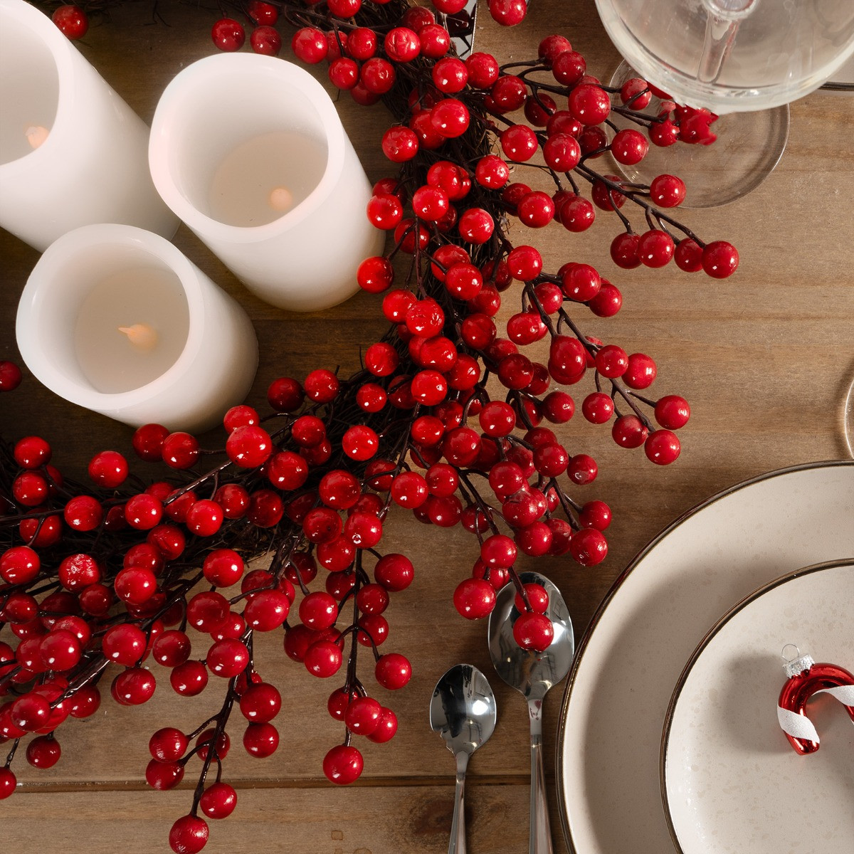 OHS Festive Red Berry Wreath, Red - 50cm>