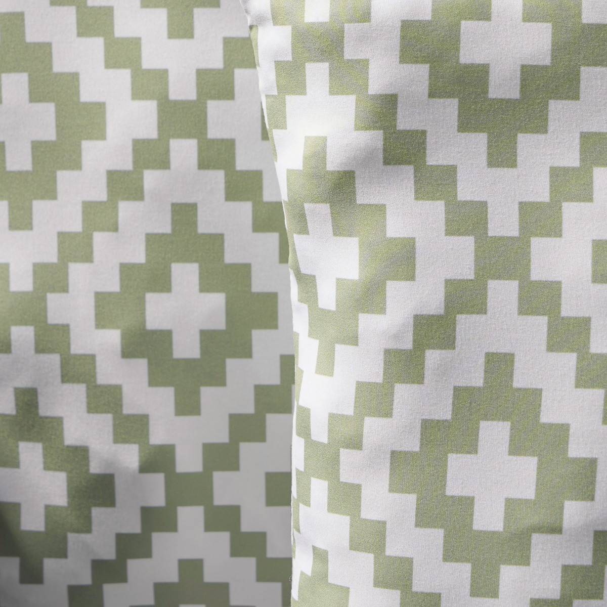 OHS Indoor/Outdoor Geometric Print Cushion Covers with Cushion Pads, 4 Pack - Sage/White>