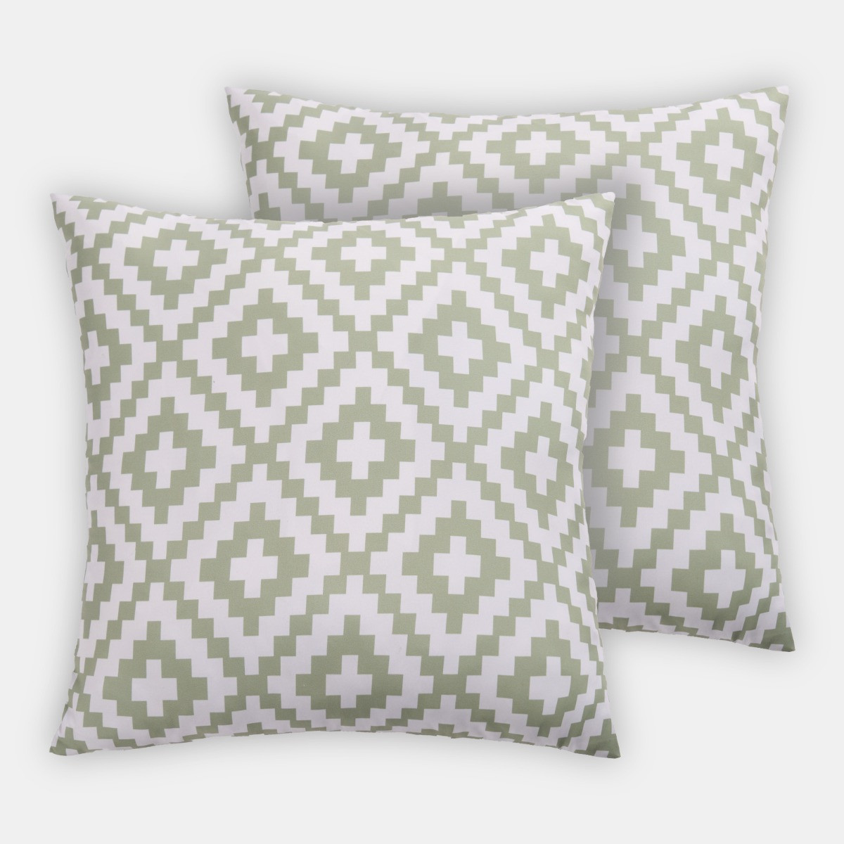 OHS Indoor/Outdoor Geometric Print Cushion Covers with Cushion Pads - Sage/White>