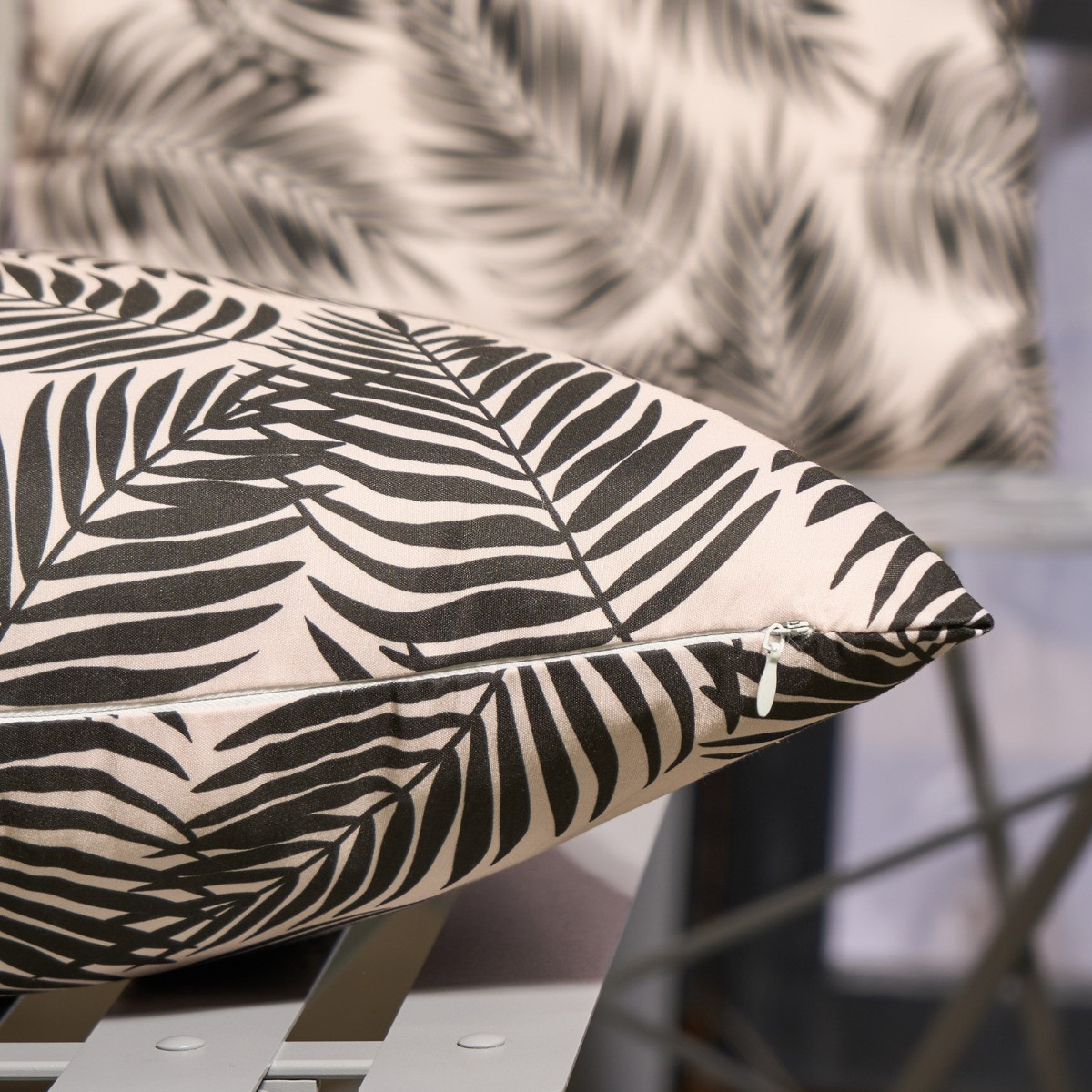 OHS Indoor/Outdoor Palm Leaf Print Cushion Covers - Monochrome>