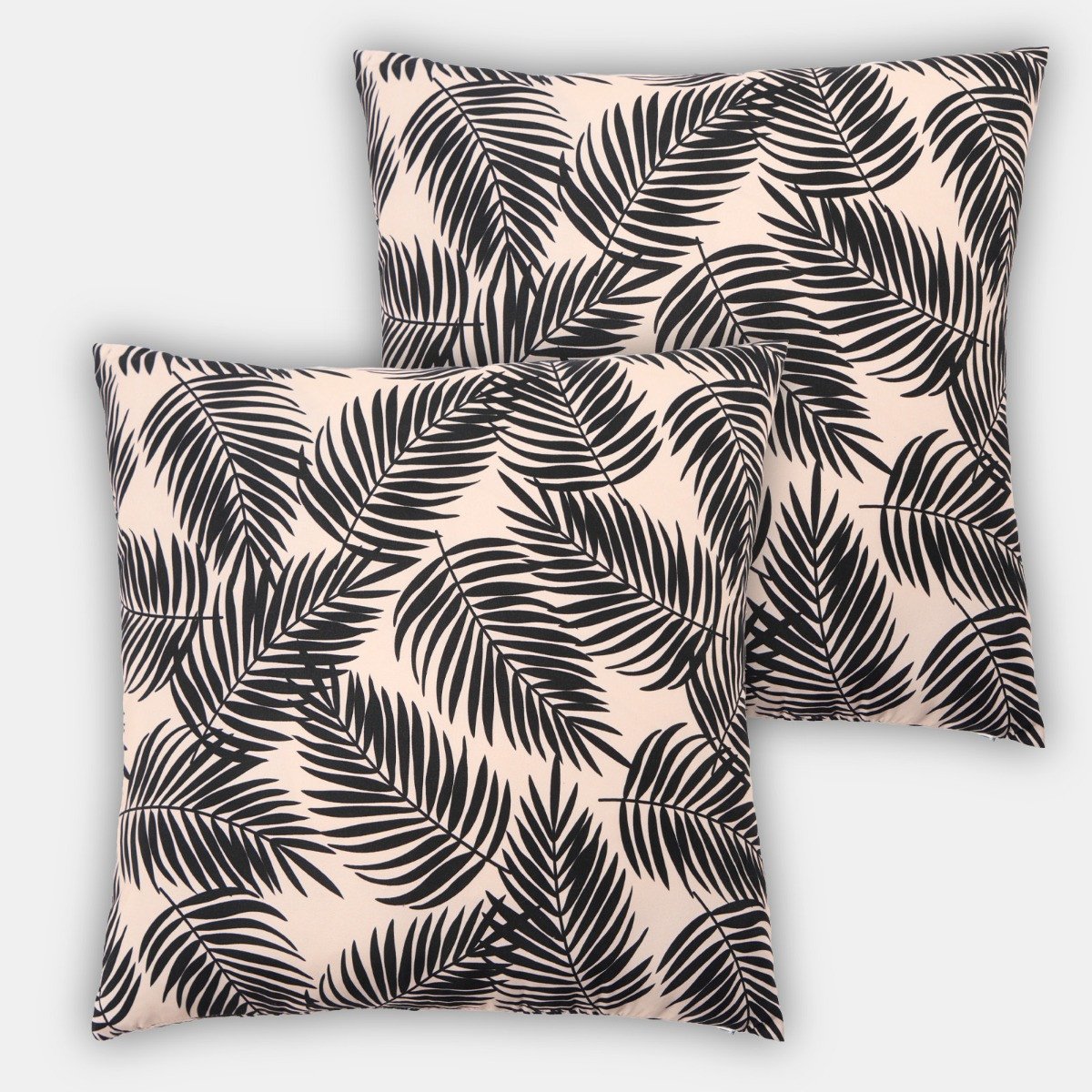 OHS Indoor/Outdoor Palm Leaf Print Cushion Covers with Cushion Pads - Monochrome>