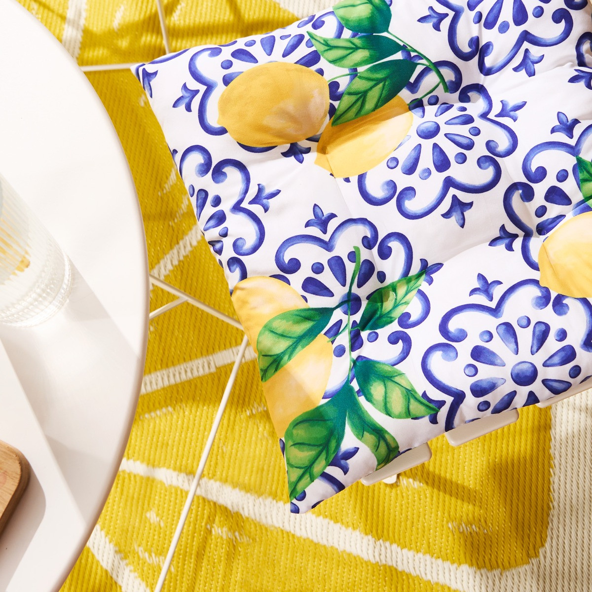 OHS 4 Pack Indoor/Outdoor Lemon Print Seat Pads - White/Blue>