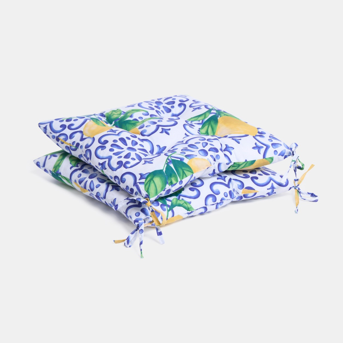 OHS 4 Pack Indoor/Outdoor Lemon Print Seat Pads - White/Blue>