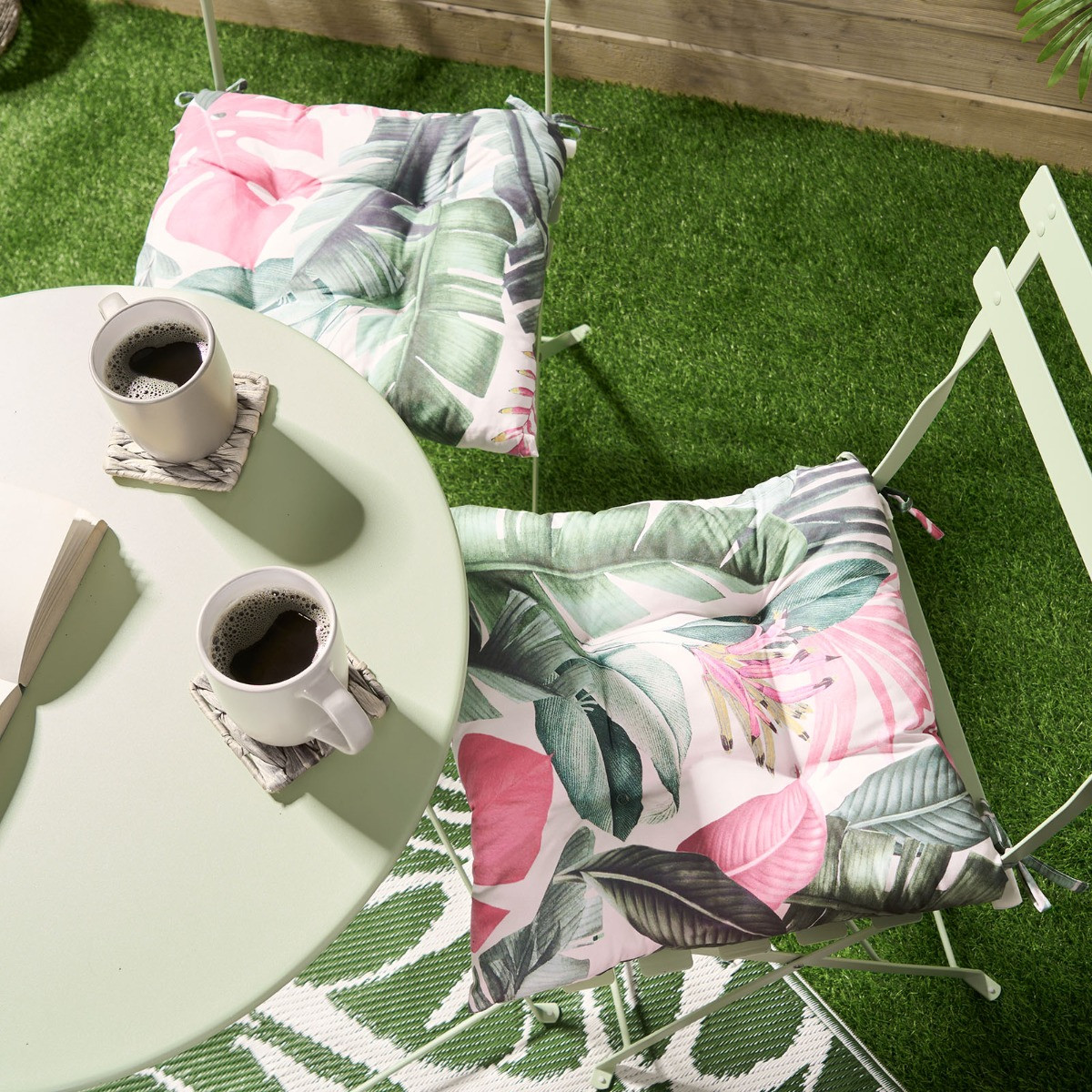 OHS 4 Pack Indoor/Outdoor Tropical Print Seat Pads - Green>