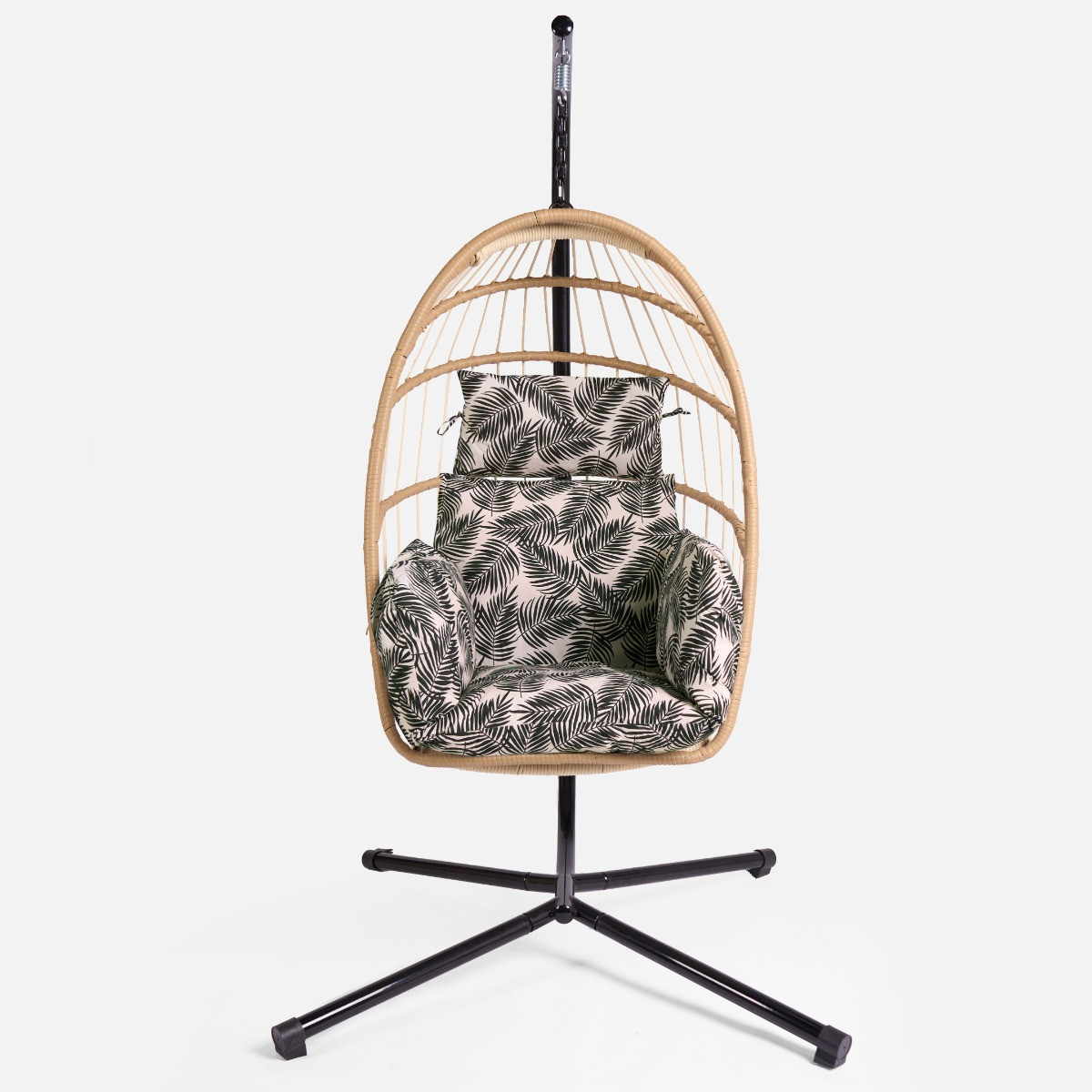 OHS Palm Leaf Print Egg Chair Cushion with Headrest - Monochrome>
