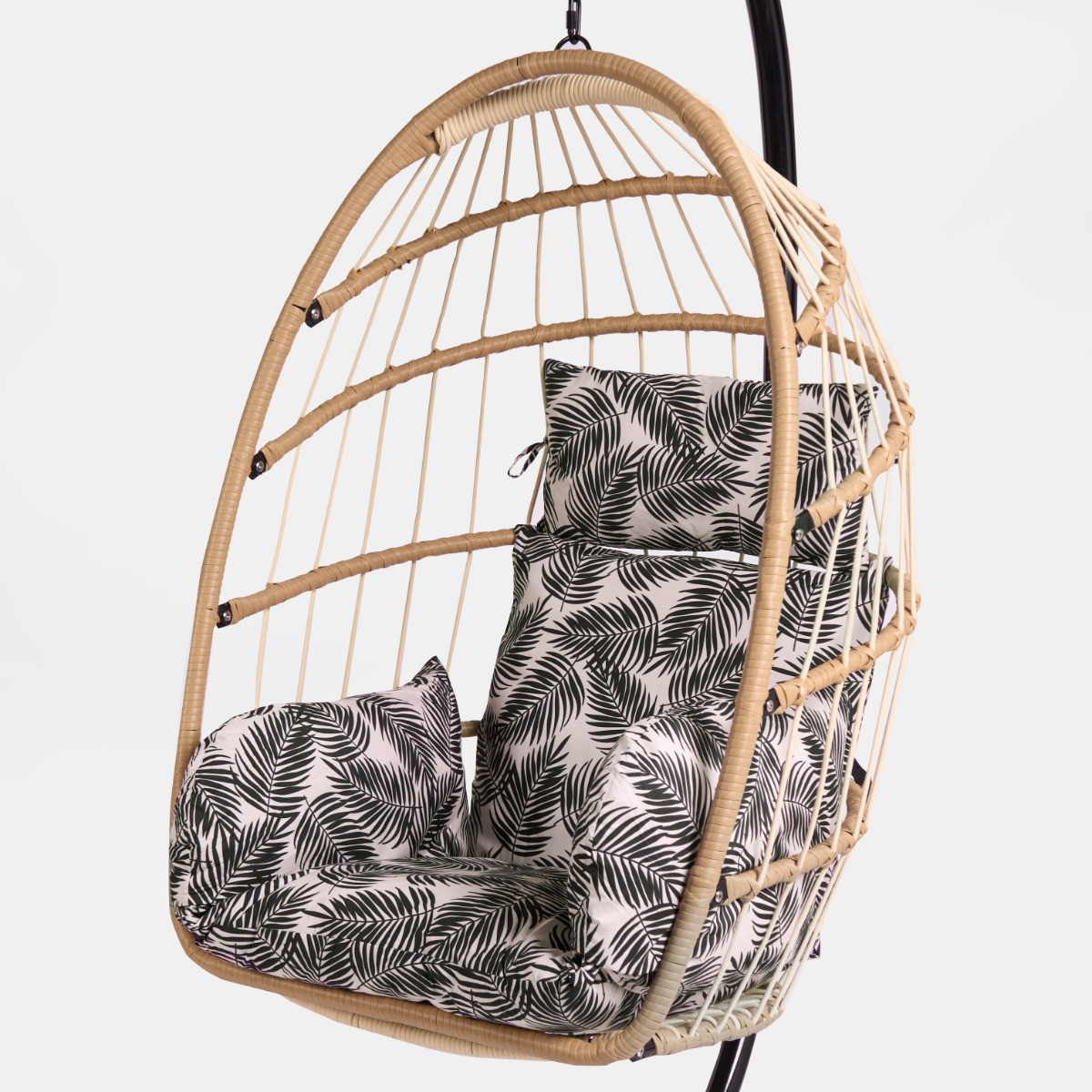 OHS Palm Leaf Print Egg Chair Cushion with Headrest - Monochrome>