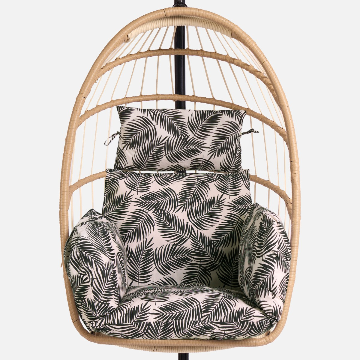 OHS Palm Leaf Print Egg Chair Cushion with Headrest - Monochrome>