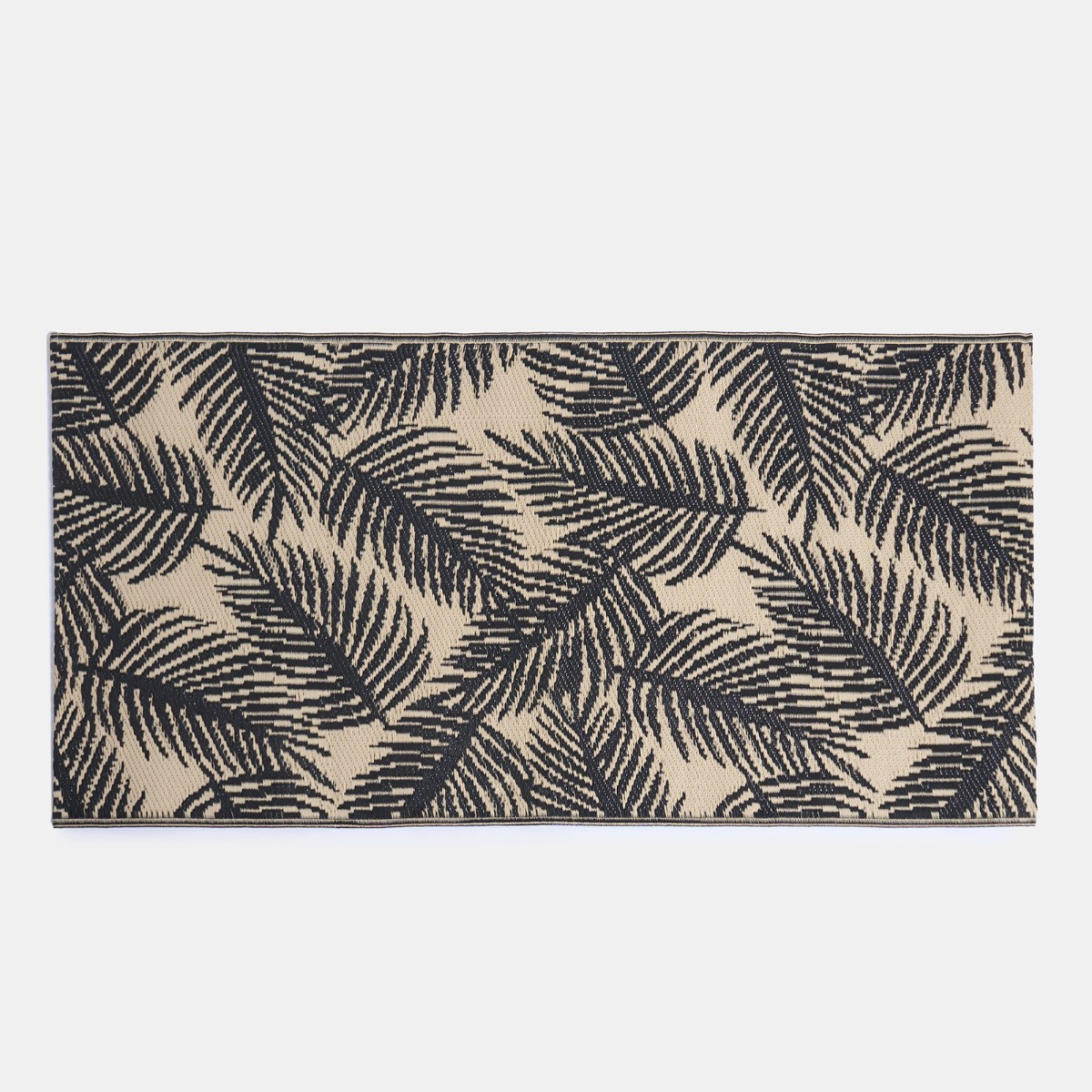 OHS Outdoor Leaf Print Rug, 80cm x 150cm - Monochrome>