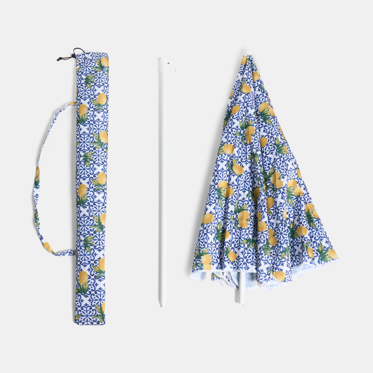 OHS Lemon Print Outdoor Parasol - White/Blue>