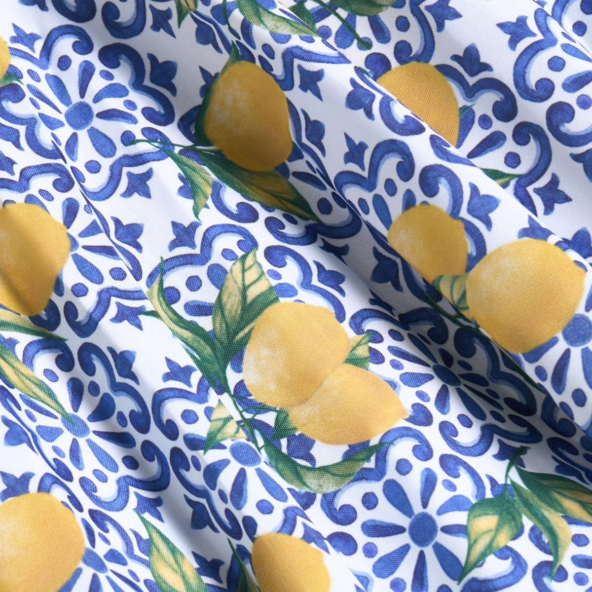 OHS Lemon Print Outdoor Parasol - White/Blue>