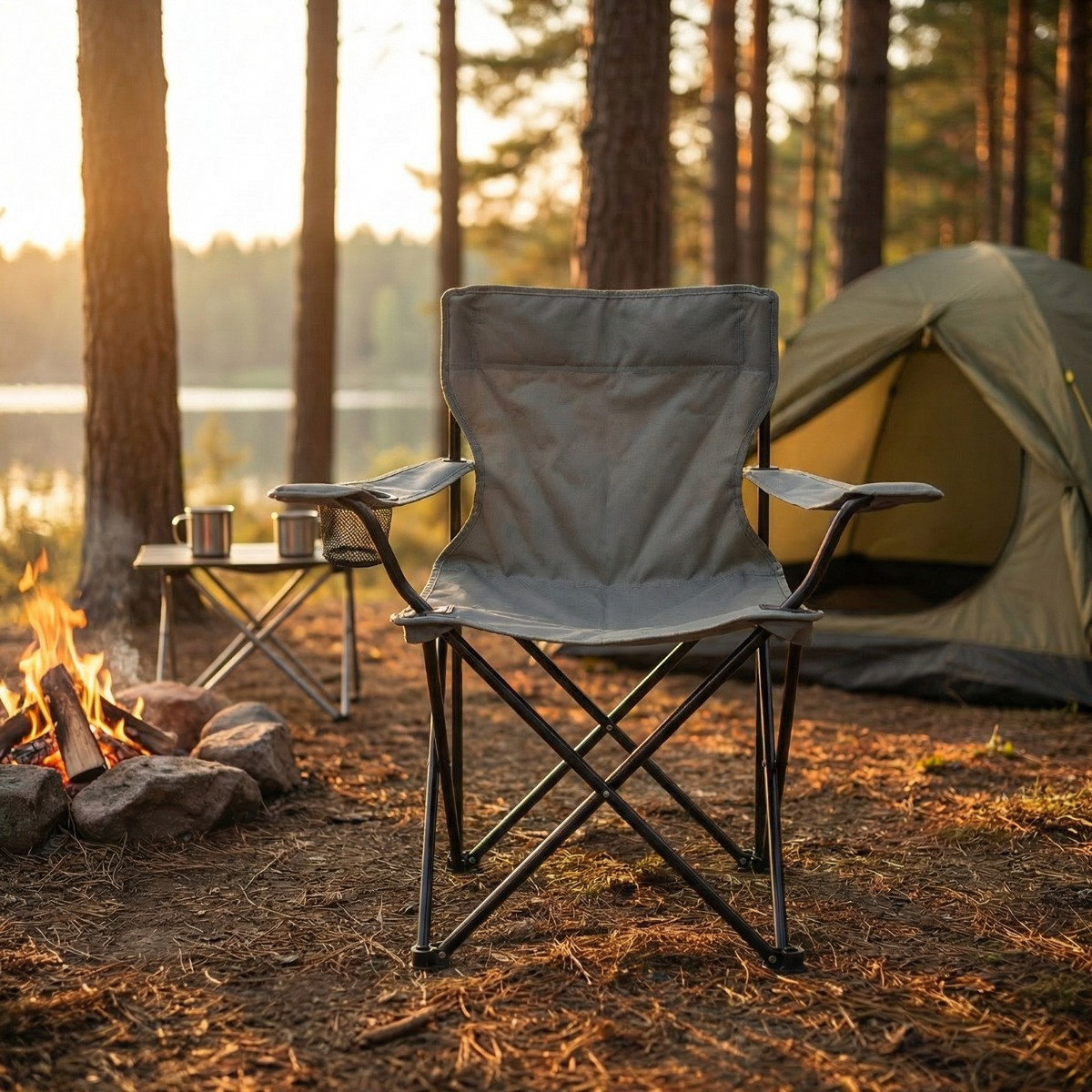 OHS Adults Foldable Camping Chair - Grey>