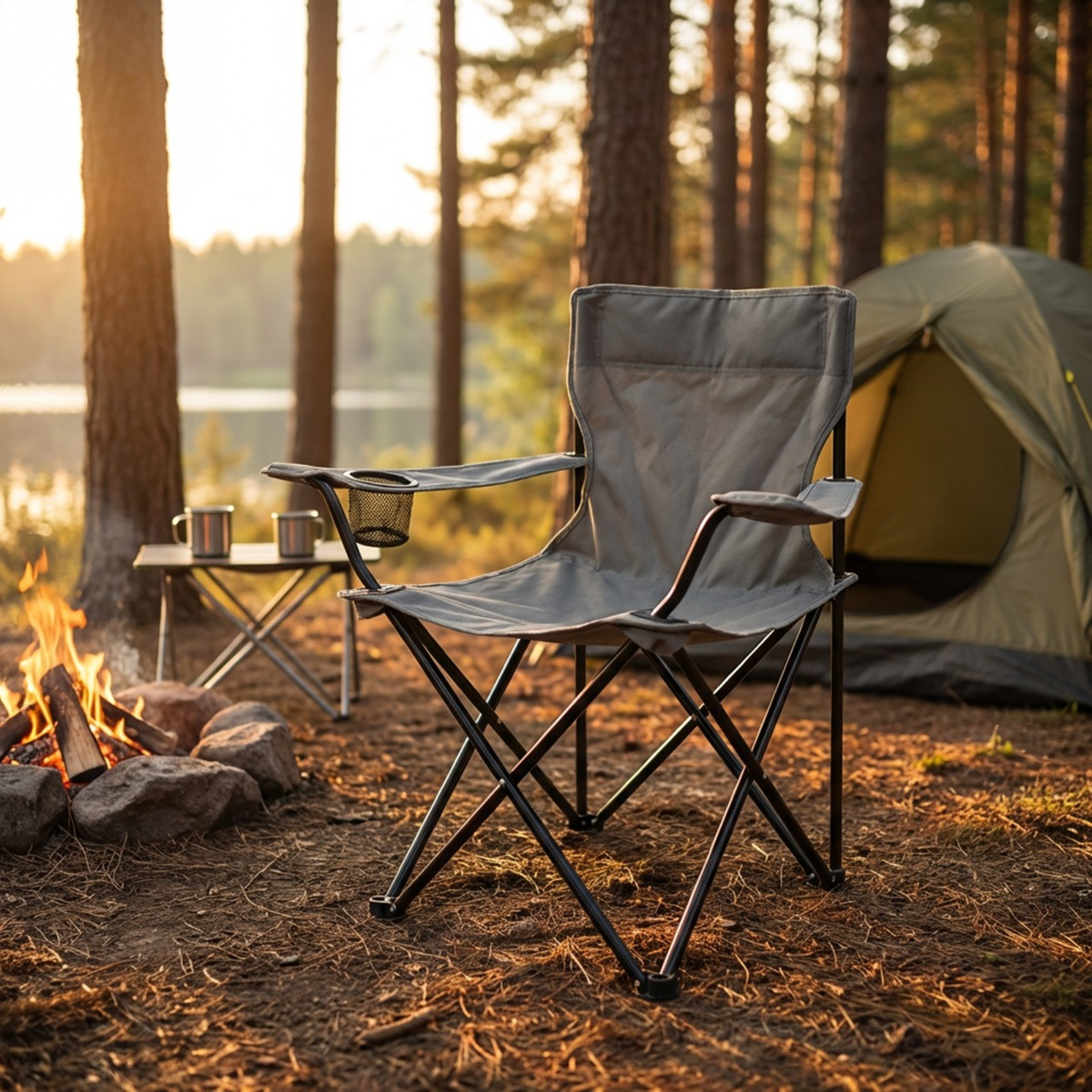 OHS Adults Foldable Camping Chair - Grey>