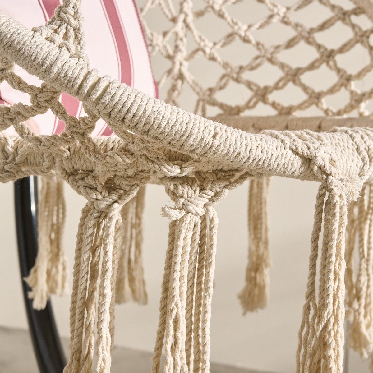 OHS Macrame Knotted Swing Chair - Cream >