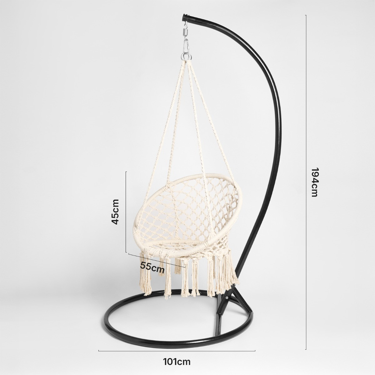 OHS Macrame Knotted Swing Chair - Cream >