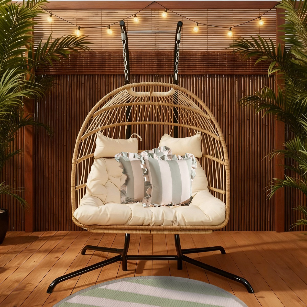 OHS Foldable Rattan Double Hanging Egg Chair - Natural>